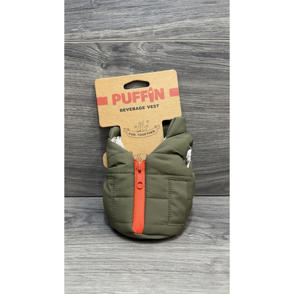 Puffin Beverage Adventure Vest Jacket Coolers Koozies Ranger Green